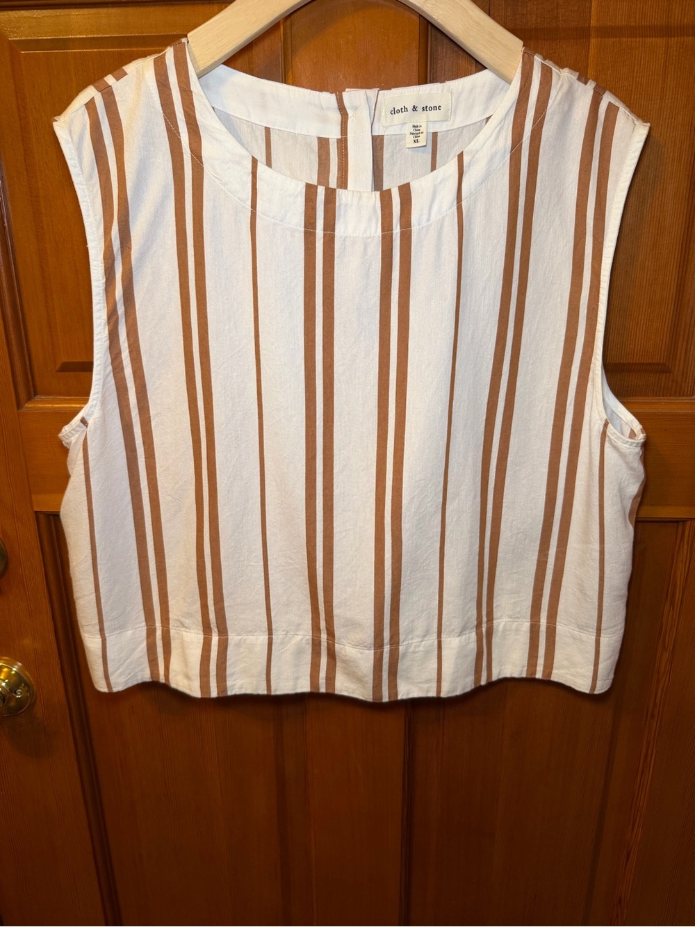 Cloth & Stone Cream and Brown Striped Sleeveless Top